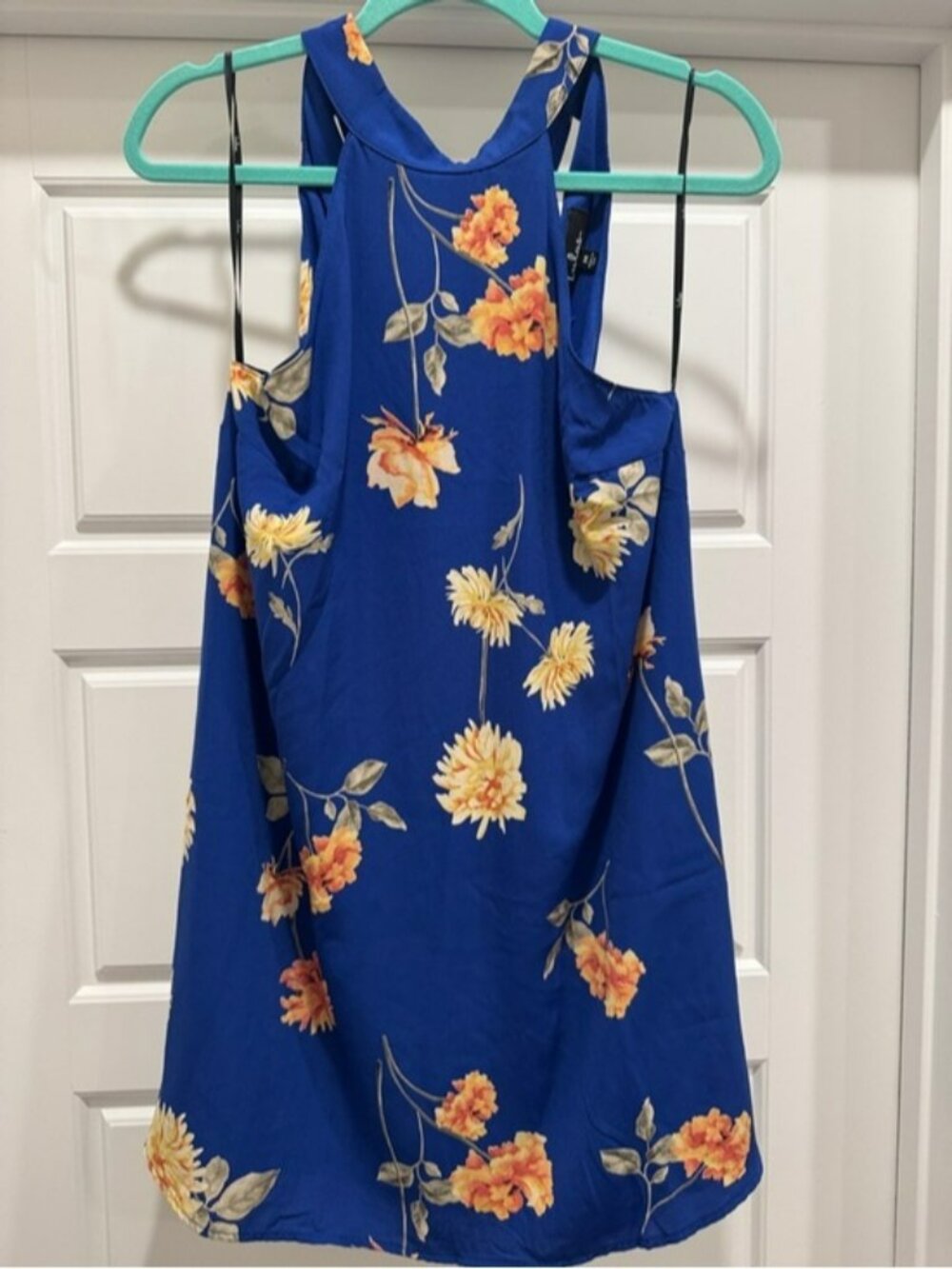 Lulu's Royal Blue Floral Cami Dress with Yellow & Orange Blooms